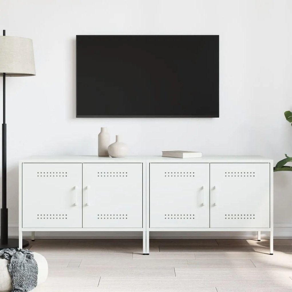 2 db fehér acél TV-szekrény 68 x 39 x 50,5 cm