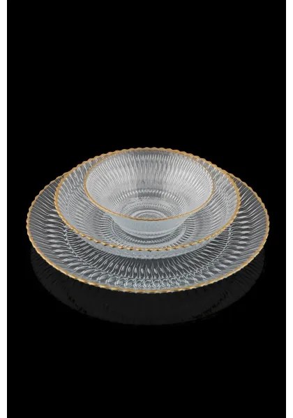 12 darabos étkészlet – átlátszó üveg, arany részletekkel