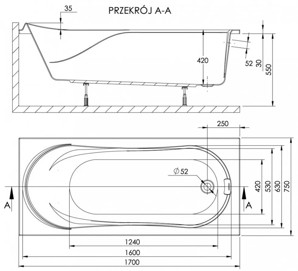 Wivea 75x170 egyenes kád