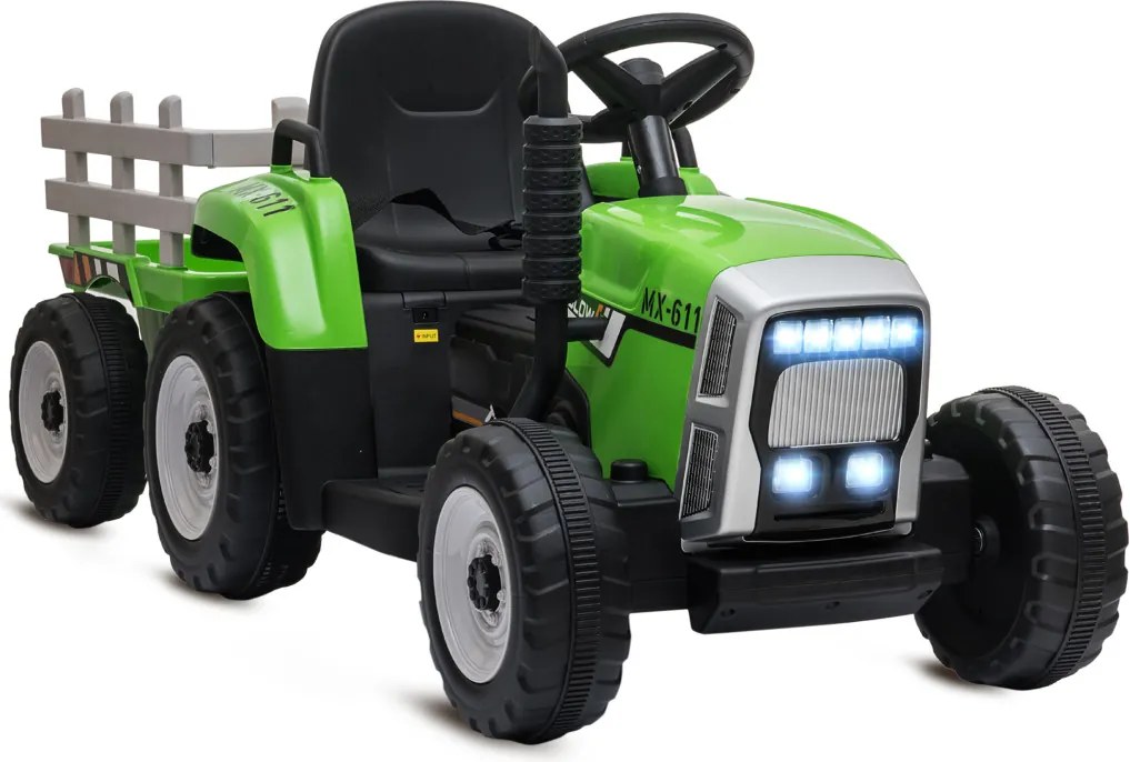HOMCOM Elektromos gyerekautó, gyerek traktor, szülői távirányítóval, max. 6 km/h sebesség; zöld-fekete