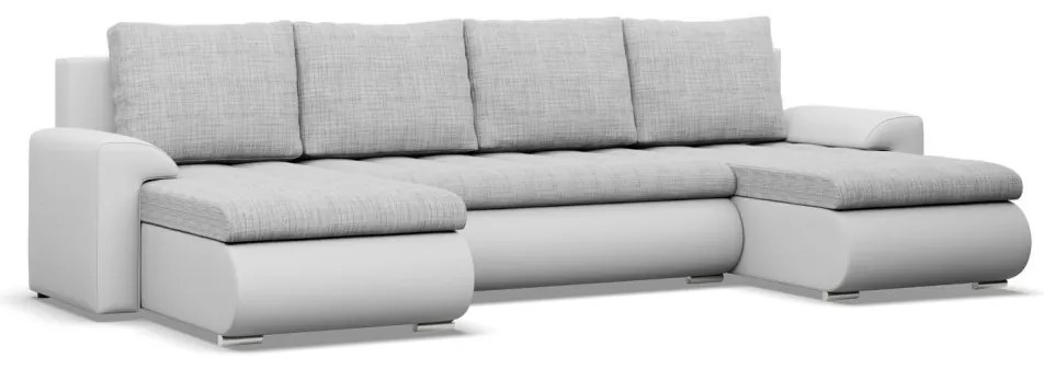 Tokio U alakú sarokkanapé, 3 ágyneműtartóval, fonott + műbőr, univerzális oldal, szürke - fehér