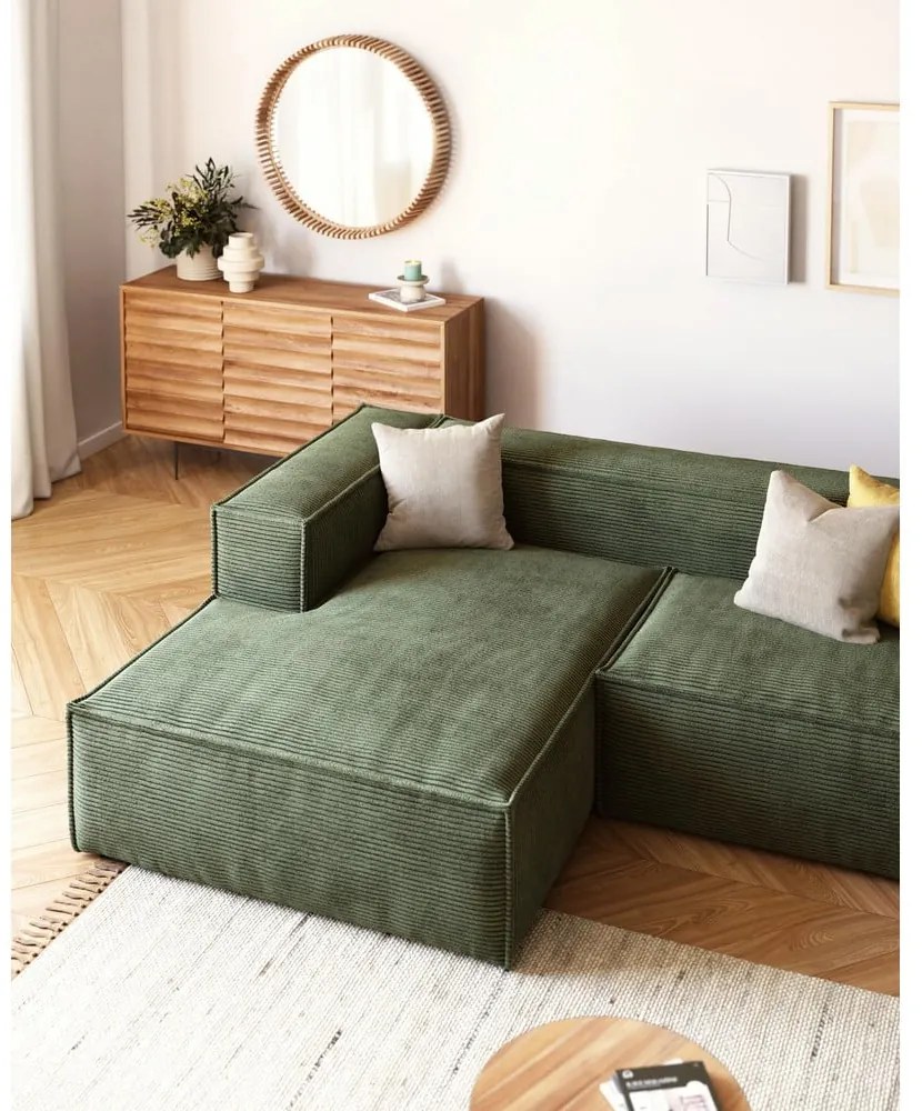 Zöld kordbársony sarokkanapé (bal oldali) Blok – Kave Home