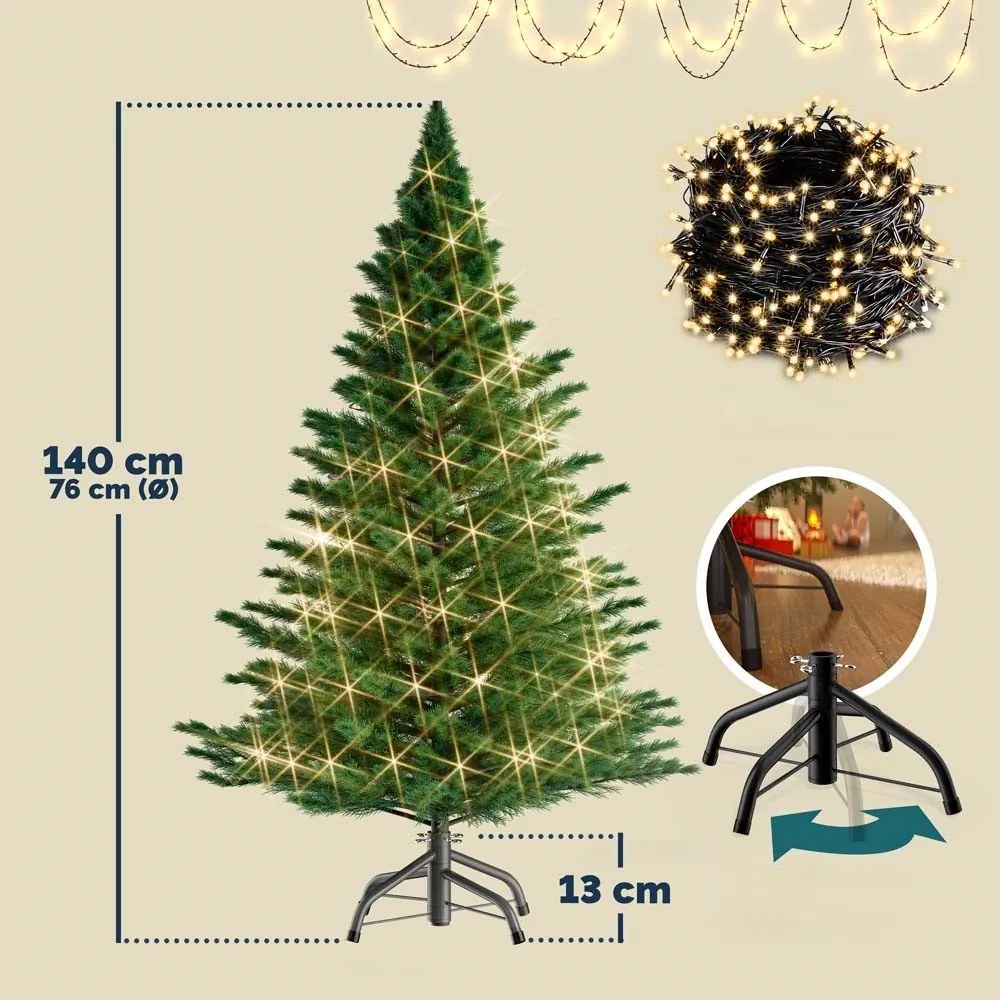 Deuba Műfenyő karácsonyfa 140 cm + fényfüzér