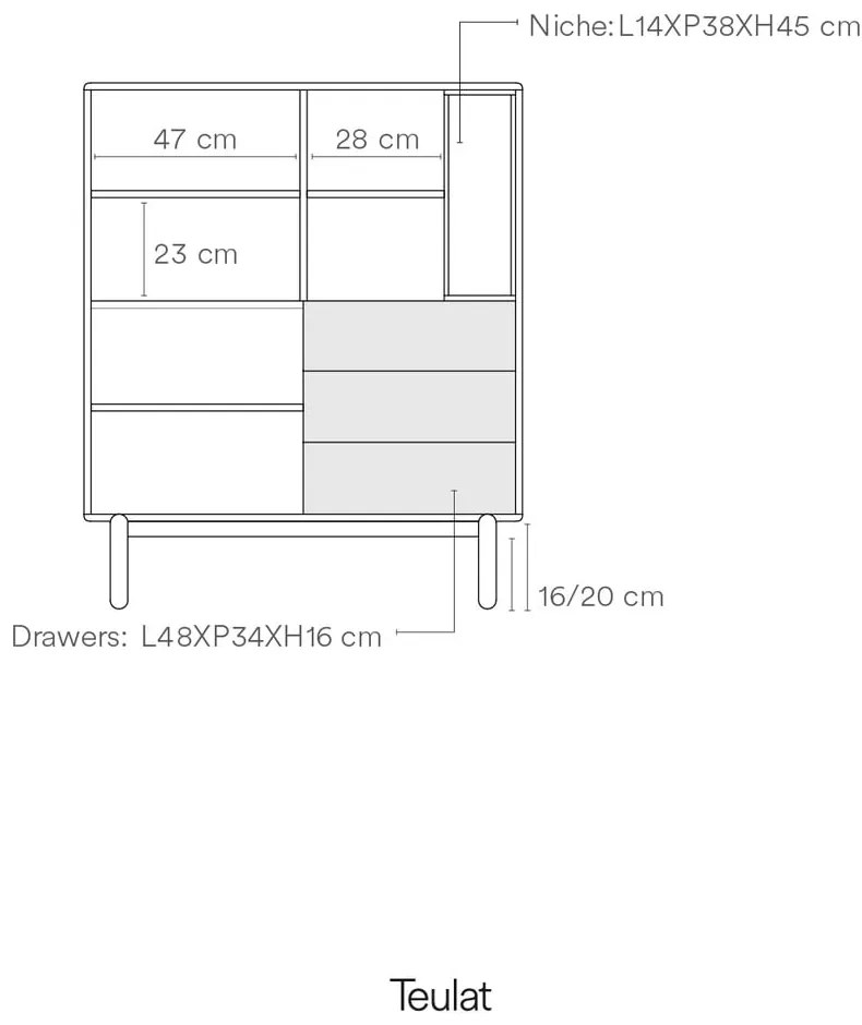 Sötétszürke magas komód 100x120 cm Corvo - Teulat