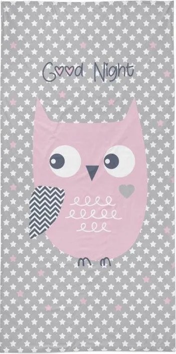 Strandtörölköző 70x140 Bagoly csillag szürke rózsaszín gyerek pamut