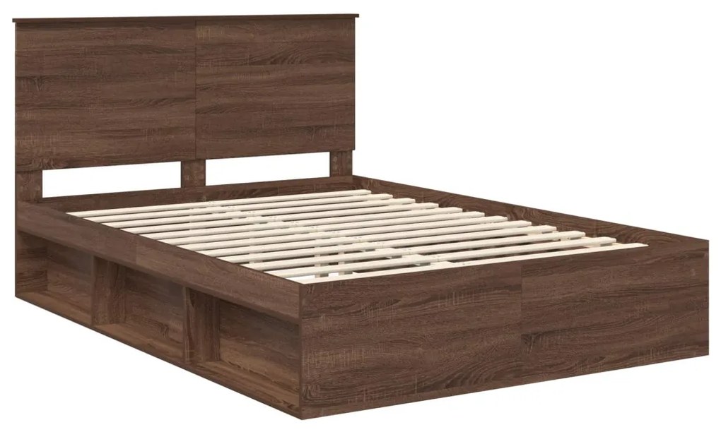 vidaXL Ágykeret fejtámlával Barna Tölgy 140 x 200 cm Tömör fenyőfa