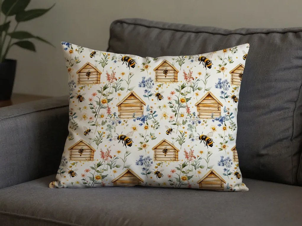 Pamut párnahuzat WOODEN HOUSES POLY 50x70 cm, színes kivitel