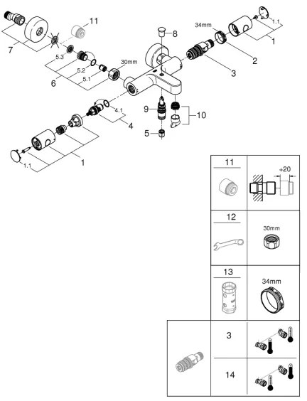 GROHE 34774000 - PRECISION GET DN 15 termosztátos kádcsaptelep, fényes króm