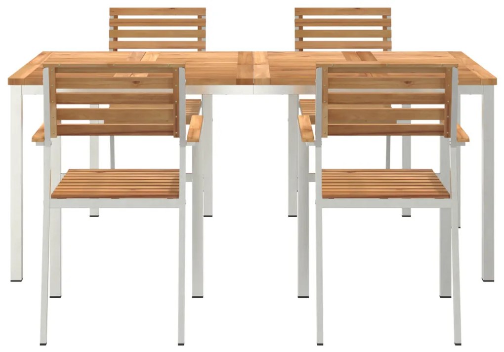 5 darabos kert étkezőszett tömör tíkfából, szabadtéri étkezőasztal 180x90x75 cm tömör tíkfából, összecsukható kerti székek 4 db tömör tíkfából és acélból