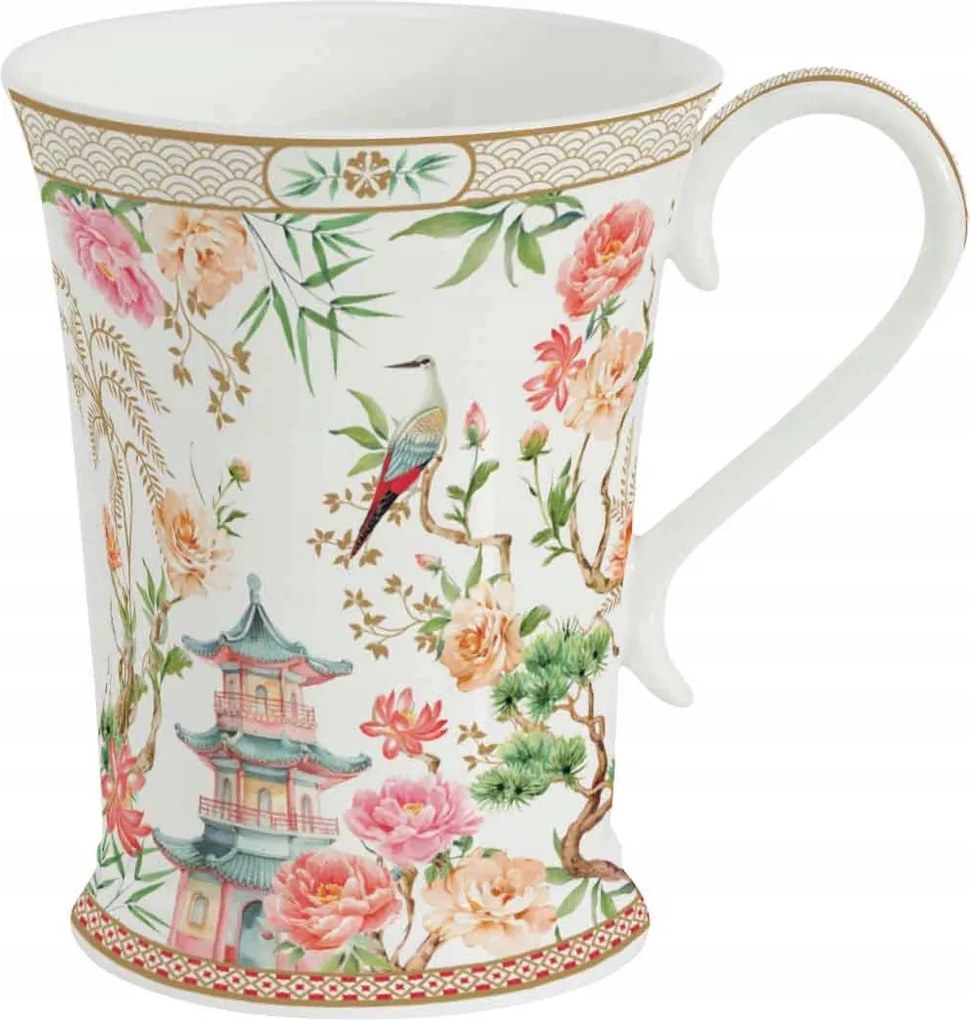 Porcelán bögre 300 ml nyári mintás pasztell virág motívum díszdoboz