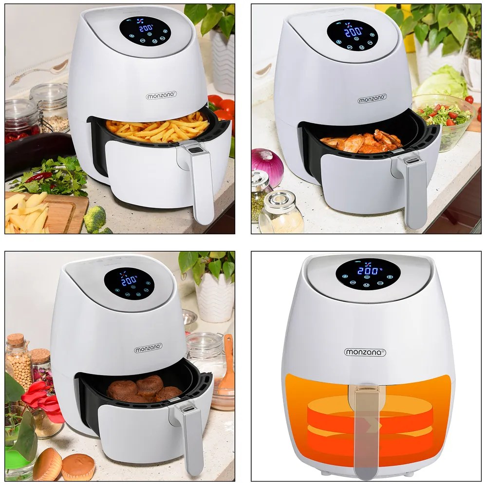 monzana® Forró levegős sütő FRYER 1 fehér - 9 az 1-ben érintőképernyővel 1485 W 3,6 l