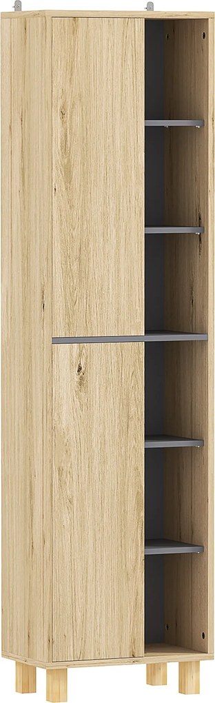 HOMCOM fürdőszobai oszlop szekrény, 6 nyitott rekesszel és 2 szekrénnyel, méret: 40Sz x 24M x 148Ma cm, természetes fa | Aosom