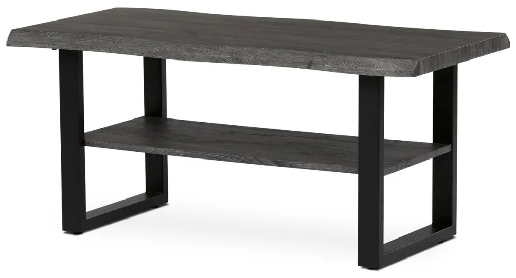 Măsuțăde cafea 120x60x55 cm, blat MDF, decor stejar gri, metal, raft, picioare negre