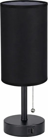 Brilagi - Asztali lámpa USB-porttal TABLON 1xE27/25W/230V fekete