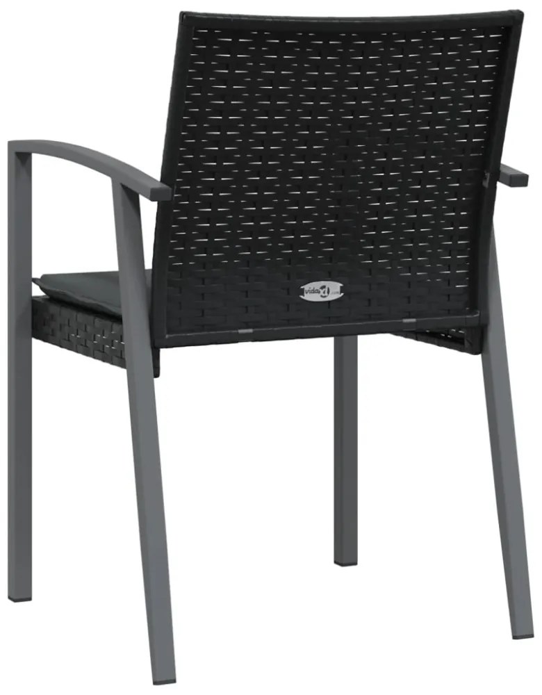 2 db fekete polyrattan kerti szék párnával 56,5 x 57 x 83 cm