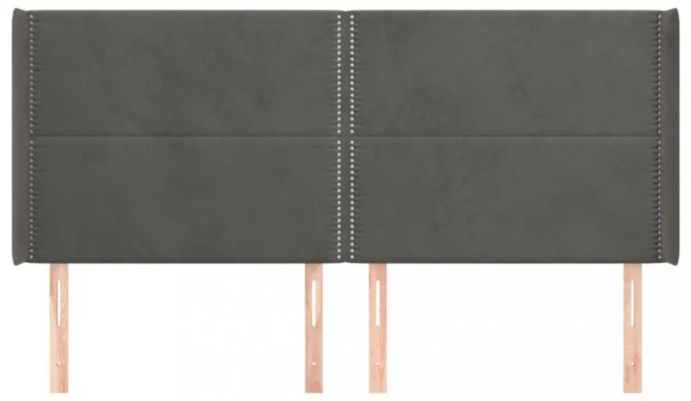 sötétszürke bársony fejtámla szárnyakkal 203x16x118/128 cm