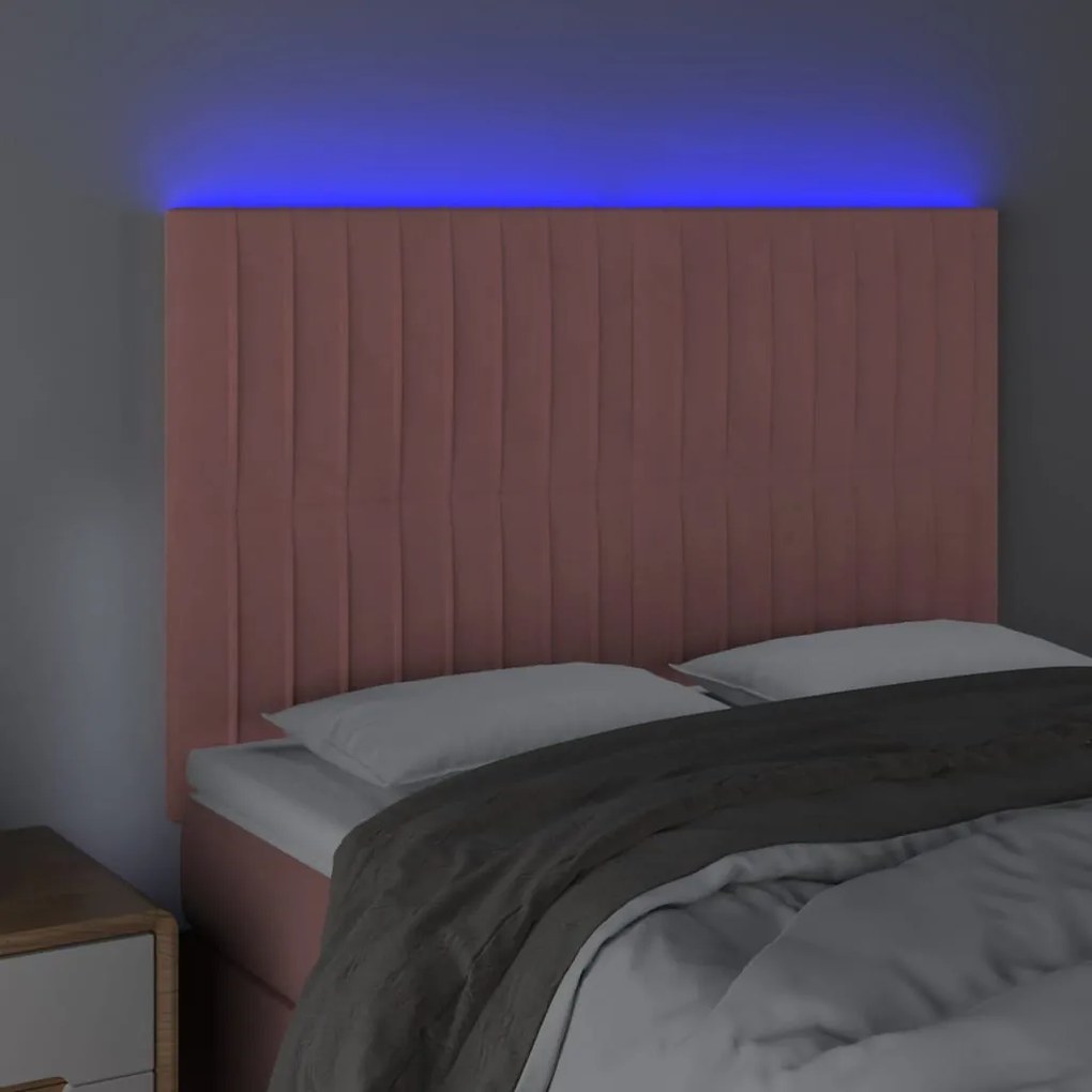 rózsaszín bársony LED-es fejtámla 144x5x118/128 cm