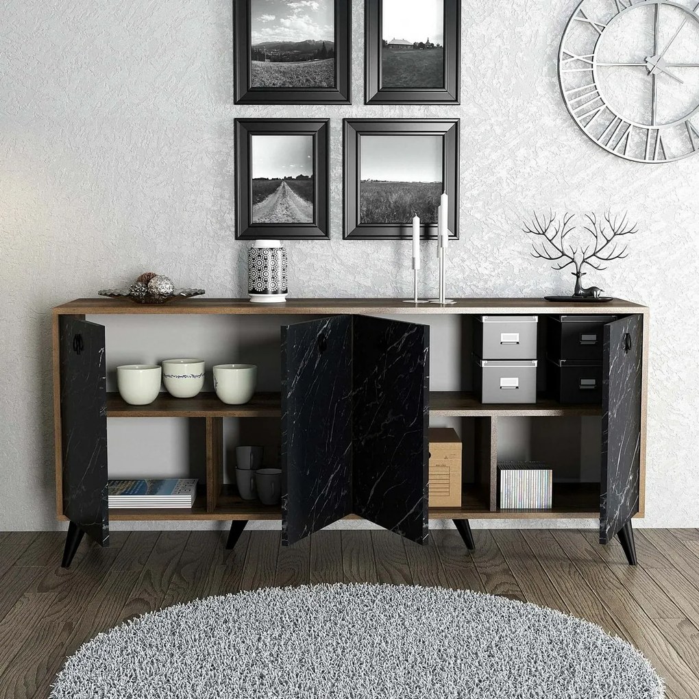 Elite Walnut and Black Marble szekrény