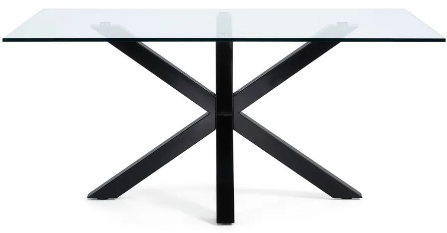Étkezőasztal üveg asztallappal, fekete lábakkal - 160 x 90 cm - Kave Home