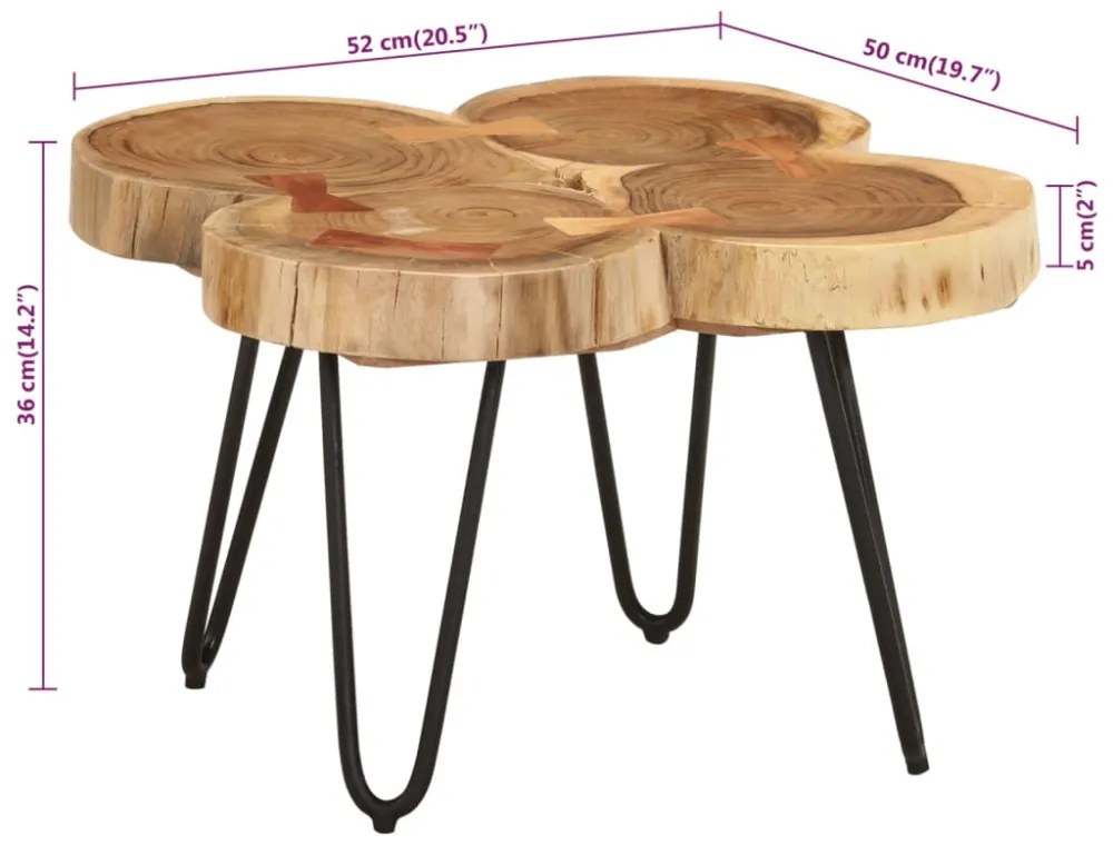 tömör akácfa dohányzóasztal 4 rönkszelet 36 cm