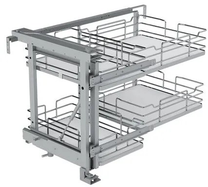 Konyhai fémrács, sarokszekrénybe, részleges kihúzás, csillapított záródás, króm-fehér, balos,  900mm, 450mm ajtó szélesség, SIGE Infinity Line 350