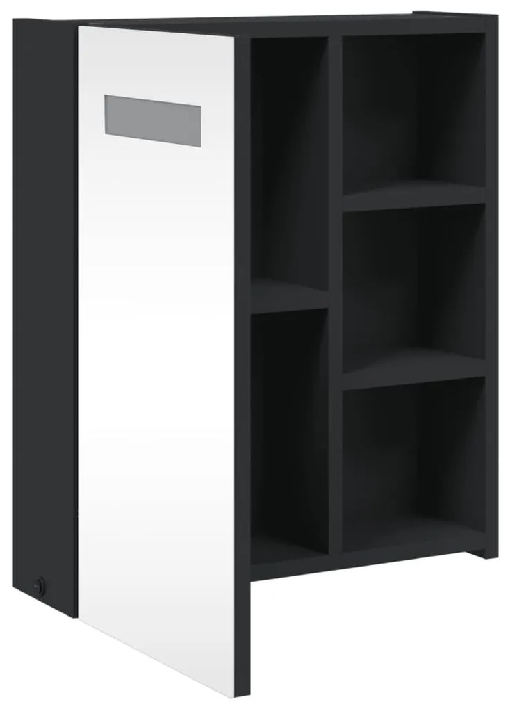 fekete tükrös fürdőszobaszekrény LED-del 45 x 13 x 52 cm