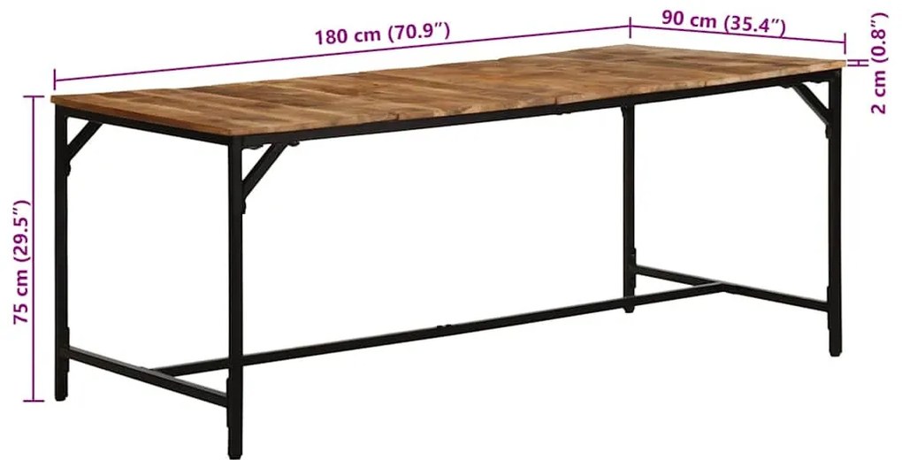 tömör nyers mangófa étkezőasztal 180x90x75 cm