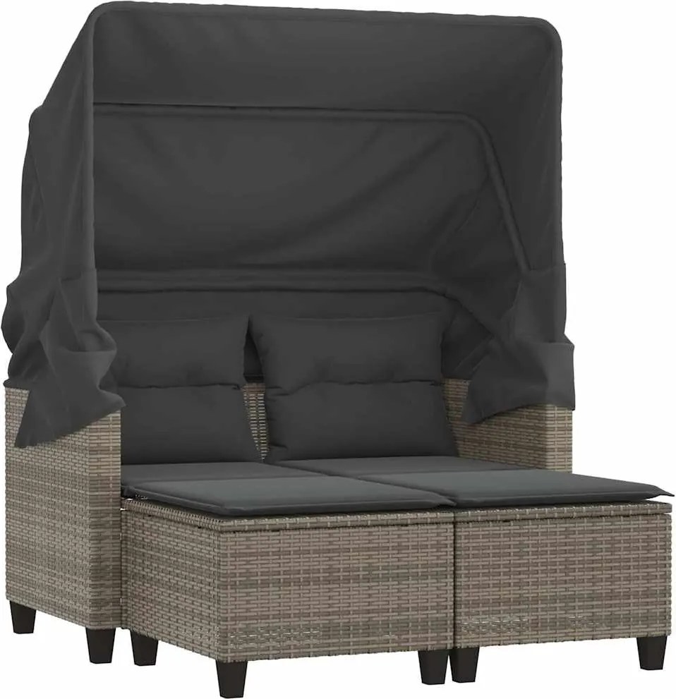 vidaXL 2 személyes szürke polyrattan kerti kanapé baldachinnal/székkel
