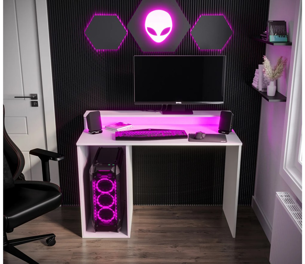 Sarok Gamer PC asztal Garrick 2 (biely) (LED RGB világítással). Akció -6%. 1064136