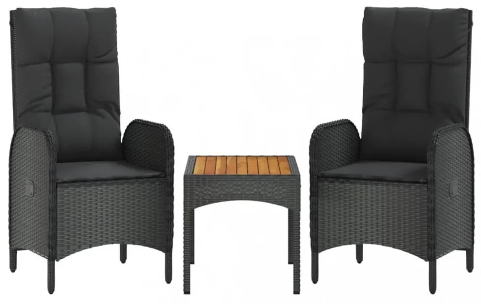 vidaXL 4 részes fekete polyrattan kerti étkezőszett párnákkal