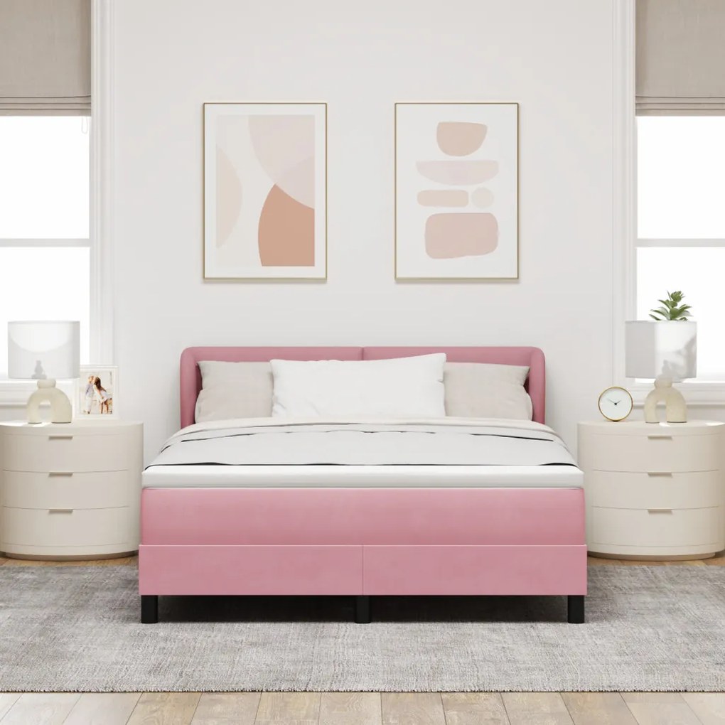 Boxspring Ágy Mattal Rózsaszín 140x200 cm Bársony
