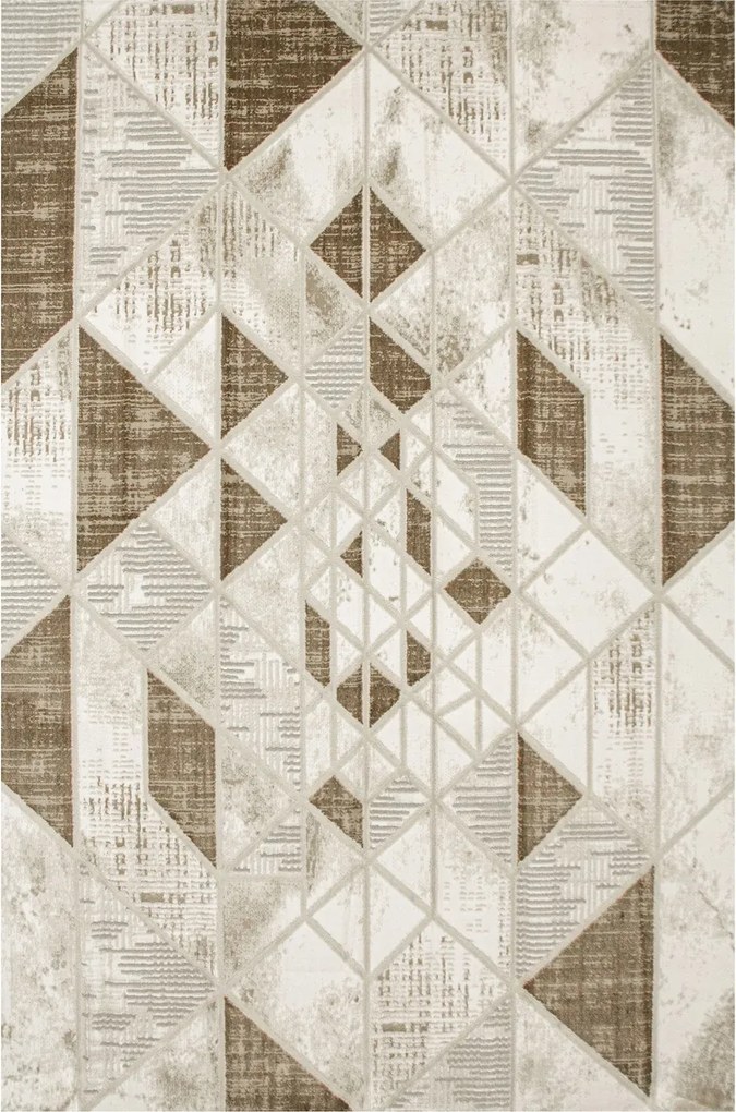 Modern Szőnyeg Háromszögekkel Rombusz Bézs Krém Barna Nappali Garda 140x190 cm