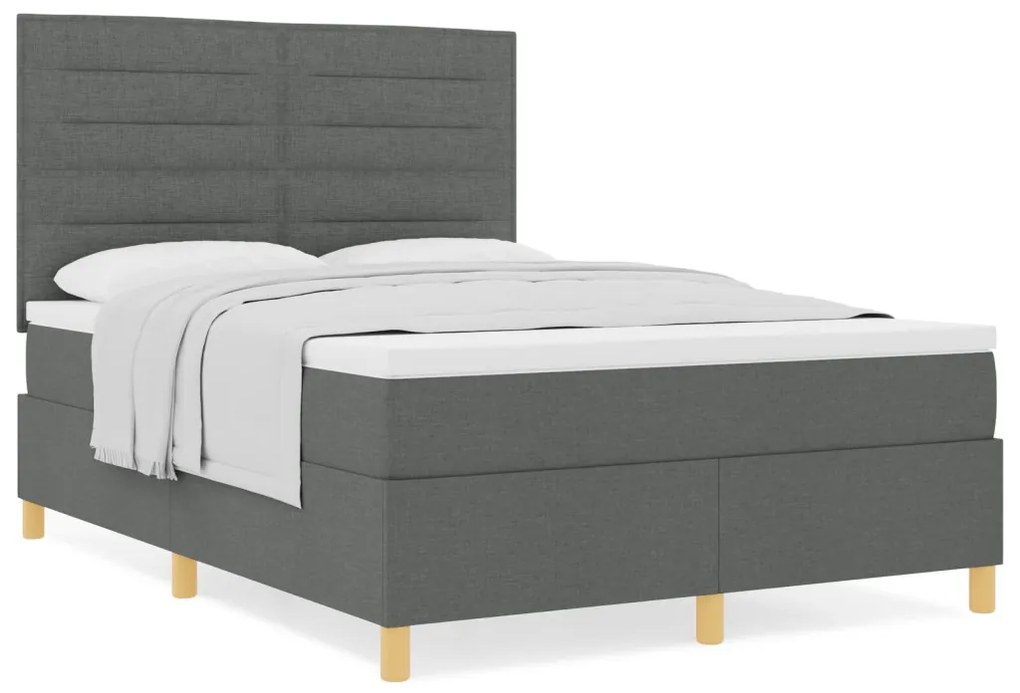 Box Spring Ágy Matrac Sötétszürke 140x200 cm Szövet