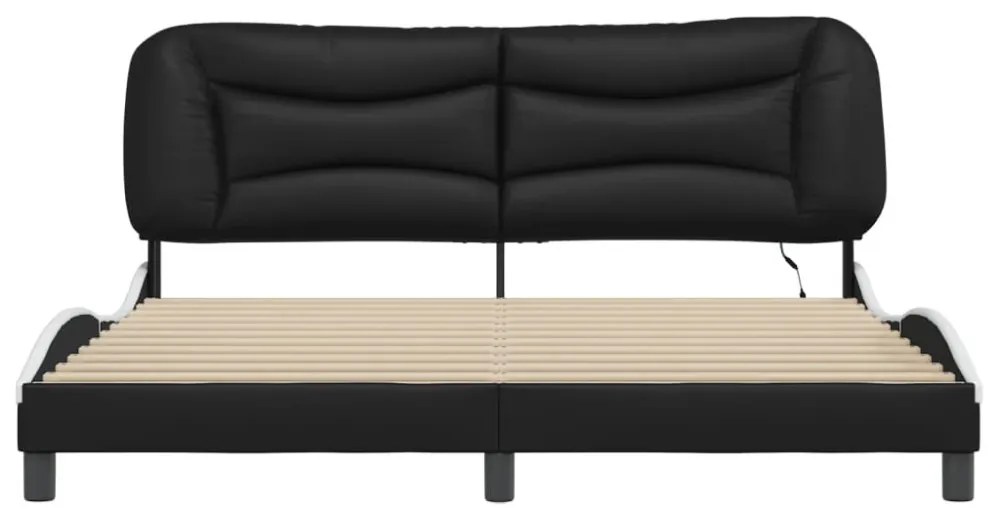 fekete és fehér műbőr ágykeret LED-világítással 180 x 200 cm