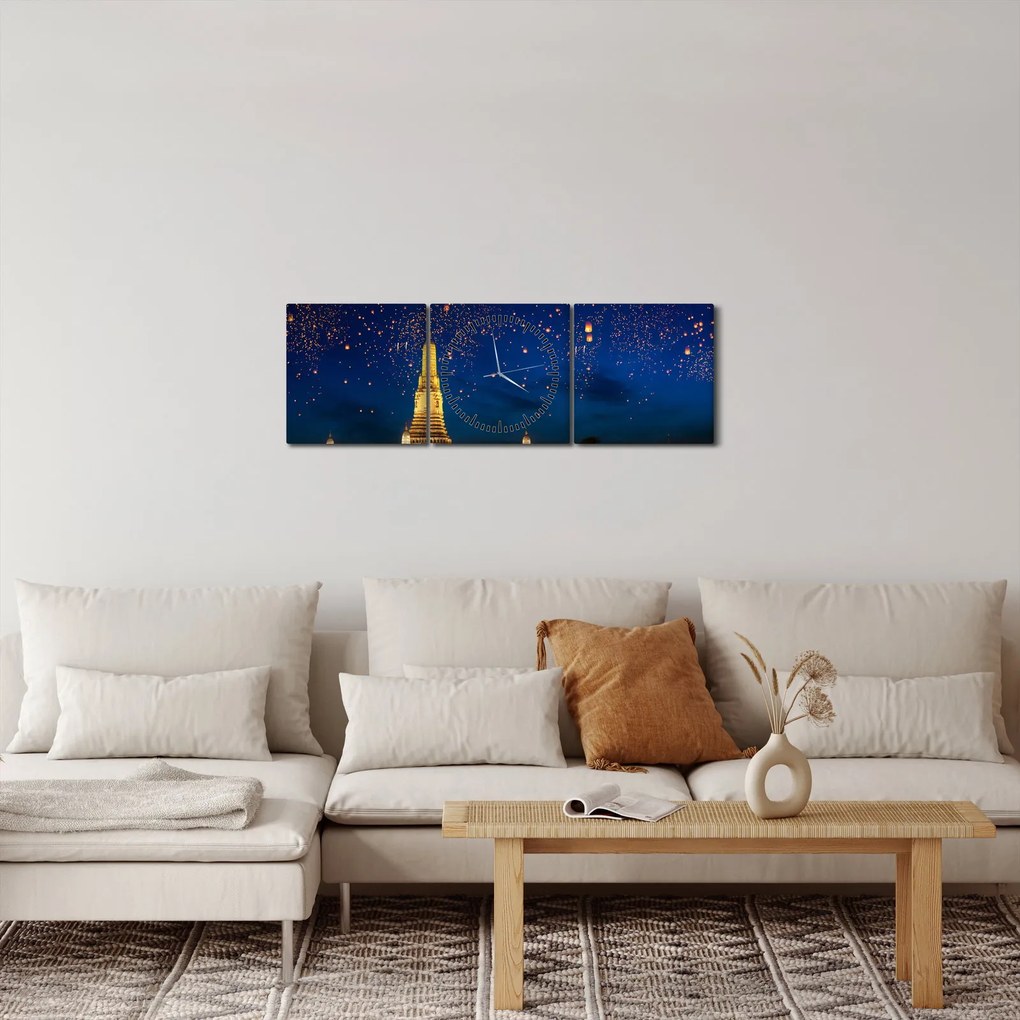 Kép - A boldogság lámpásai, Bangkok (órával) (90x30 cm)
