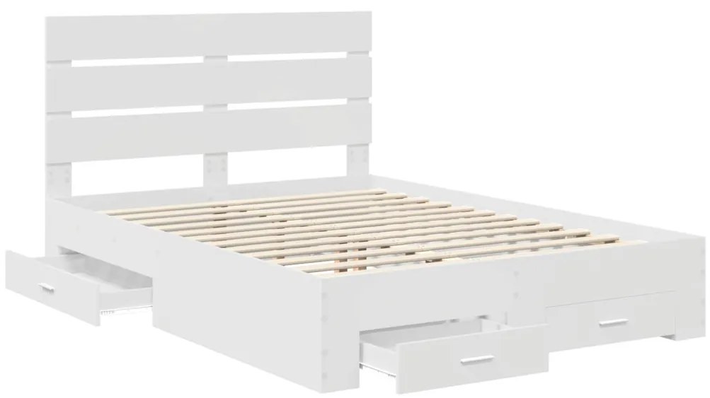vidaXL Ágykeret fiókkal fejtámlával Fehér 140 x 200 cm Faanyag