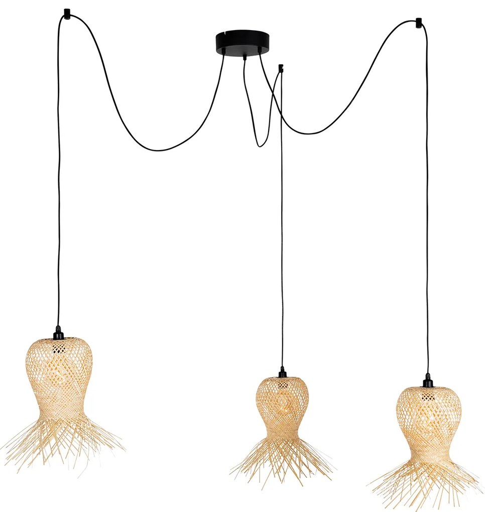 Keleti kültéri függőlámpa bambusz 3-lámpás IP44 - Carlos