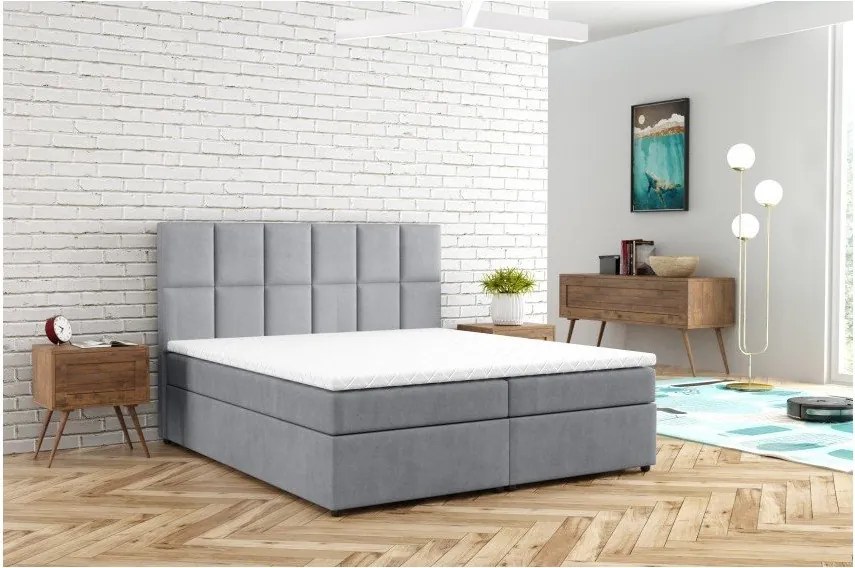 Világosszürke ágyneműtartós boxspring ágy 200x200 cm Flip – Ropez