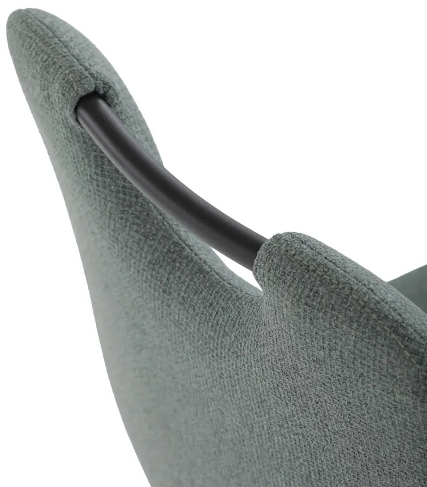 Set de sufragerie 1+4, masa 130x70, blat din piatra sinterizată cu model marmură gri mat, scaune cu manere, tapițerie din stofa verde