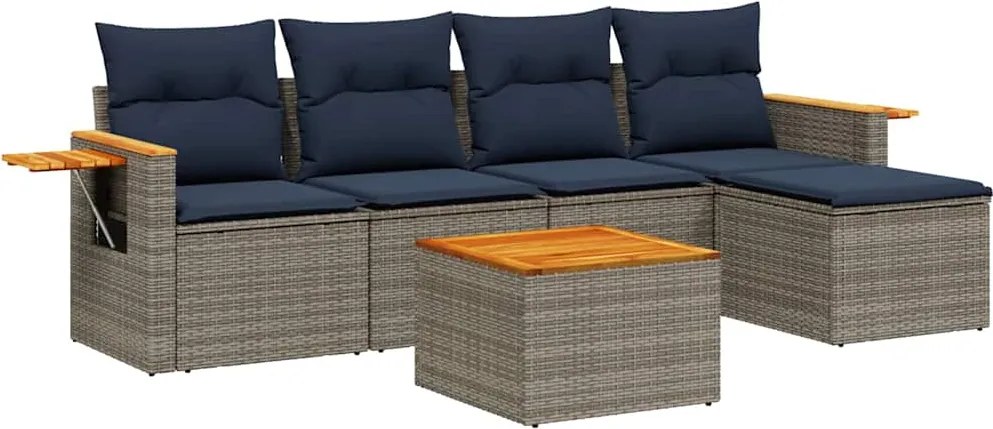 vidaXL 6 részes szürke polyrattan kerti ülőgarnitúra párnával