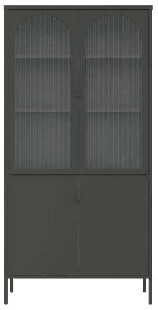 fekete üveg és acél magasszekrény 90 x 40 x 180 cm