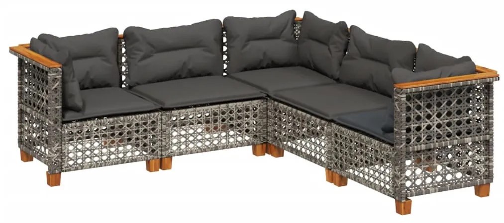 5 részes szürke polyrattan kerti ülőgarnitúra párnákkal