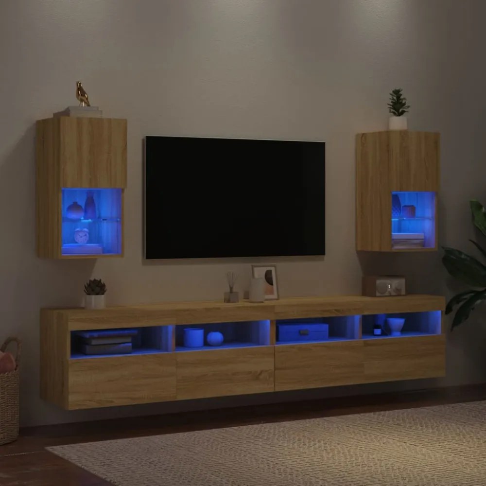 2 db sonoma tölgy színű TV-szekrény LED-lámpákkal 30,5x30x60 cm