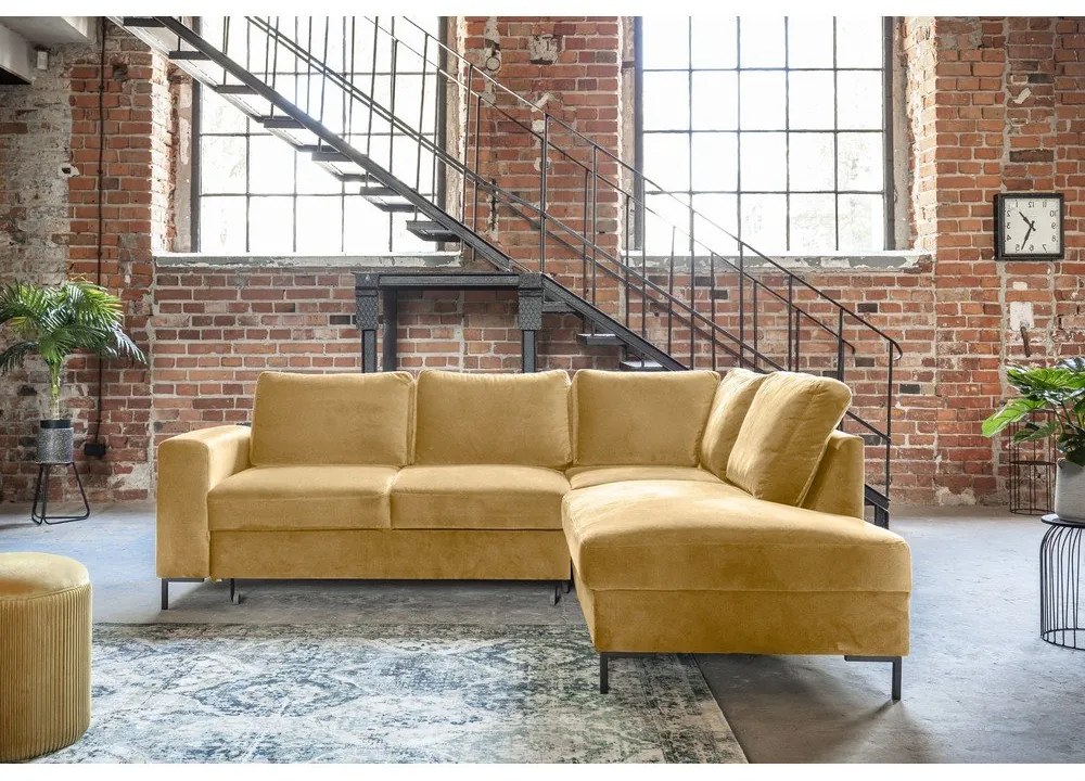 Sárga bársony kinyitható sarokkanapé (jobb oldali) Lofty Lilly – Miuform