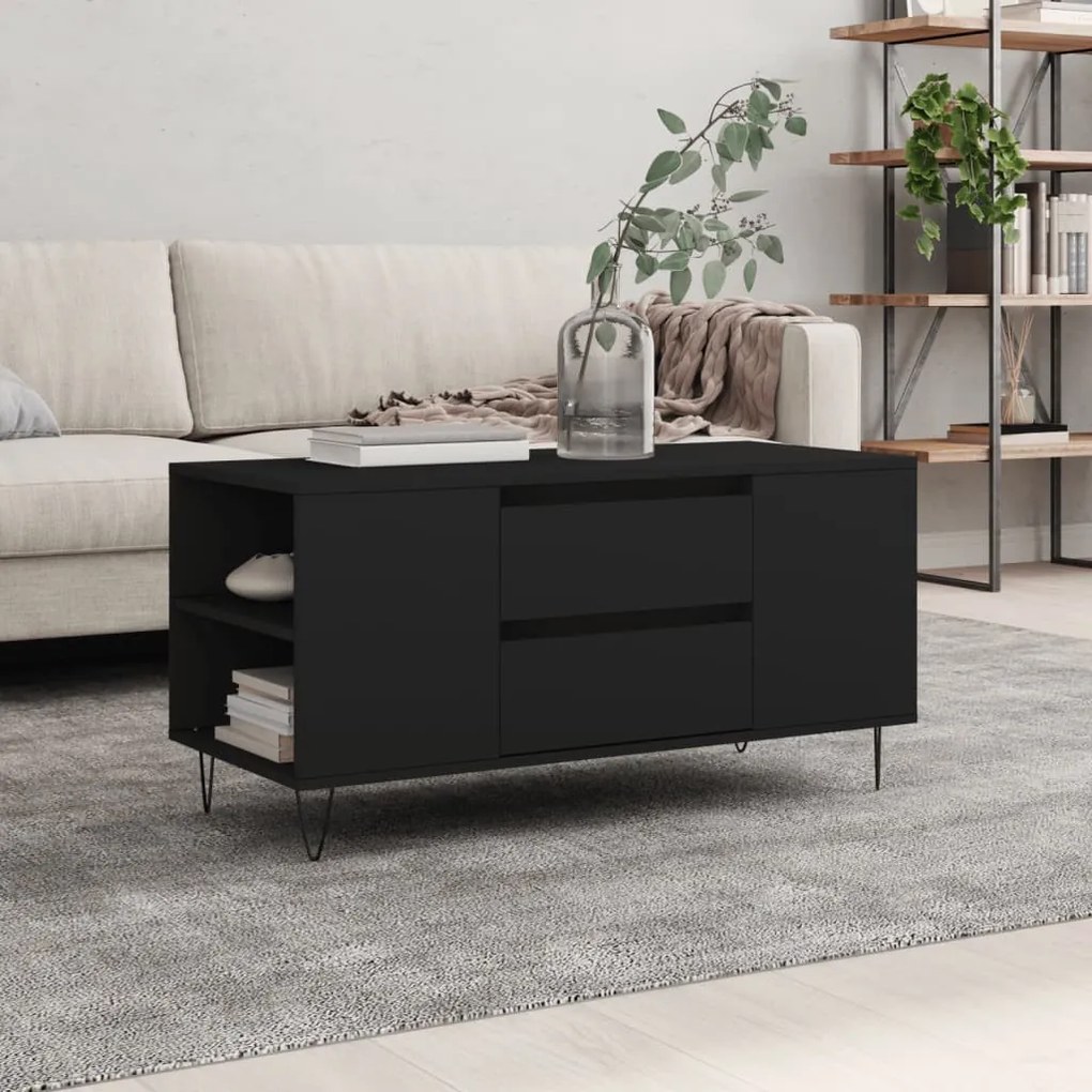 Fekete szerelt fa dohányzóasztal 102x44,5x50 cm