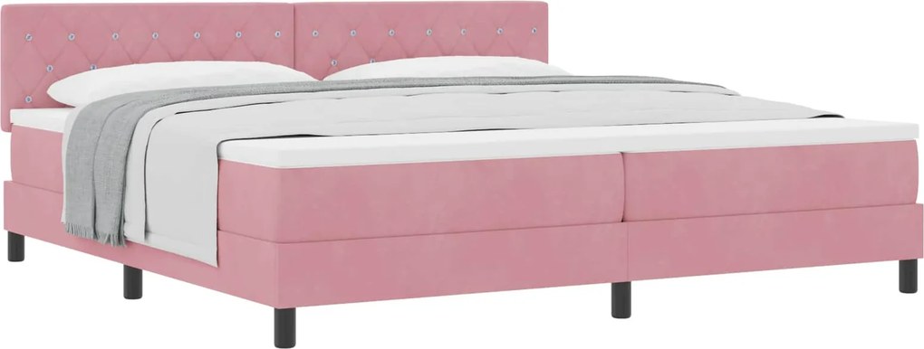 vidaXL Boxrugós ágy matracmal Rózsaszín 200 x 200 cm Bársony