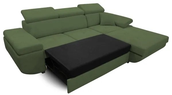 Kihúzható, jobbos L-alakú sarokülőgarnitúra tárolóval CASTELO, zöld