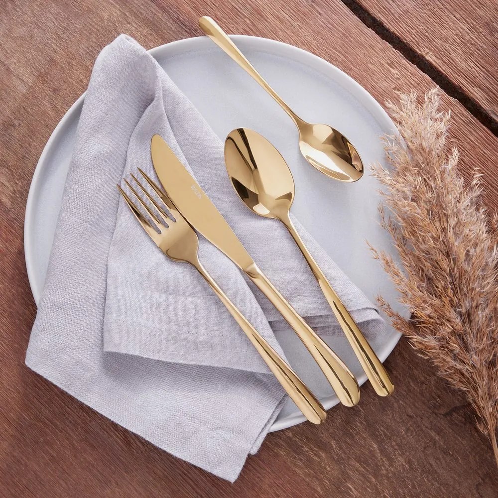 QUEENS evőeszköz szett , fényes arany 4 db
