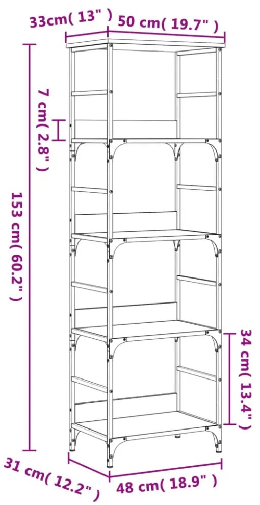 fekete szerelt fa könyvespolc 50 x 33 x 153 cm
