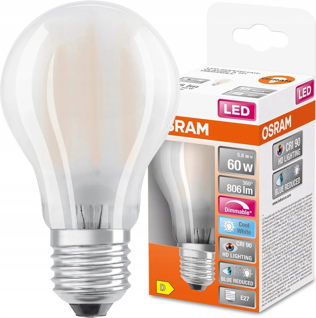 Led izzó E27 A60 5,8W 4000K szabályozható Osram